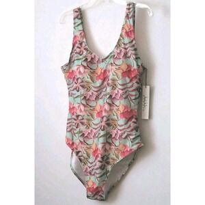 Nicole‎ Miller Studio One Piece Swimsuit XL Tropical Floral Scoop Back NWT